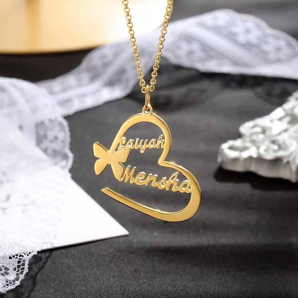 Heart with butterfly Personalized Couple Name Necklace