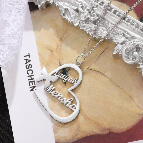 Heart with butterfly Personalized Couple Name Necklace