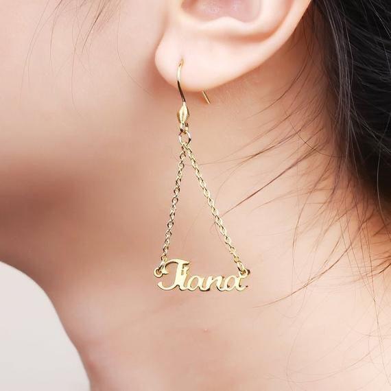 Personalized Triangle Shape Name Earrings