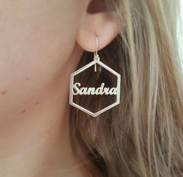 Personalized Octagon Shape Name Earrings