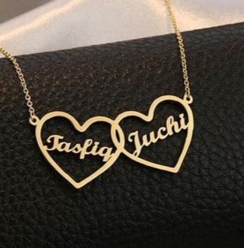 Double Heart Personalized Couple Name Necklace