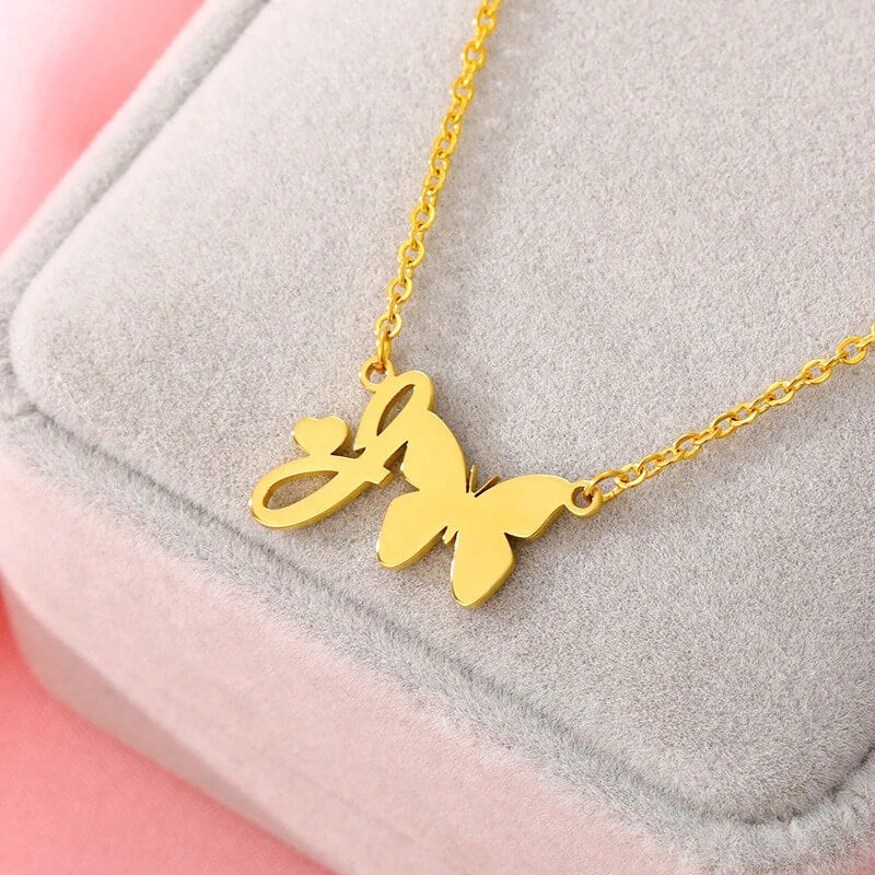 Butterfly Initial Necklace