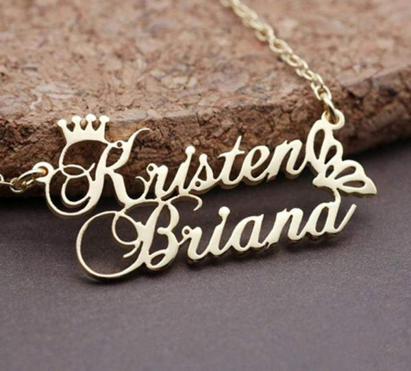 Little Heart with Crown Couple Name Necklace