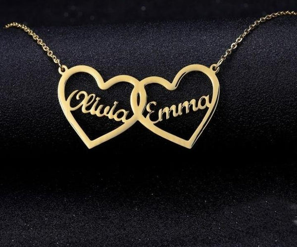 Double Heart Personalized Couple Name Necklace