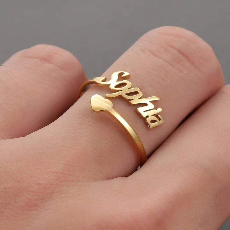 Heart Curled Name Rings - Customize Rings